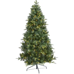 Nearly Natural Wall Trees-6' Pre-Lit Grand Teton Flat Back Artificial Christmas Wall Tree, Warm Clear Led Lights