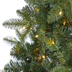 Nearly Natural Wall Trees-6' Pre-Lit Grand Teton Flat Back Artificial Christmas Wall Tree, Warm Clear Led Lights