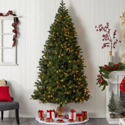Nearly Natural Wall Trees-8' Pre-Lit Grand Teton Flat Back Artificial Christmas Wall Tree, Warm White Led Lights