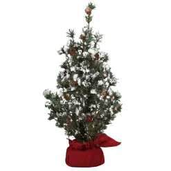 Contemporary Home Living Unlit-1.5' Pre-Lit Green Artificial Christmas Tree In Gift Bag With Berries - Unlit