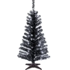 Christmas Central Unlit-4' Pre-Lit Medium Black Tinsel Artificial Christmas Tree - Clear Lights