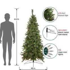 Northlight Wall Trees-6.5' Pre-Lit Medium Canyon Pine Artificial Christmas Wall Tree, Clear Lights