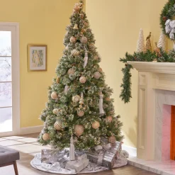 Contemporary Home Living Pre-Lit-7' Pre-Lit Medium Mixed Frosted Spruce Artificial Christmas Tree - Clear Lights