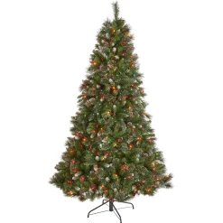 Contemporary Home Living Pre-Lit-7' Pre-Lit Medium Mixed Spruce Artificial Christmas Tree With Glittered Branches - Multicolor Lights