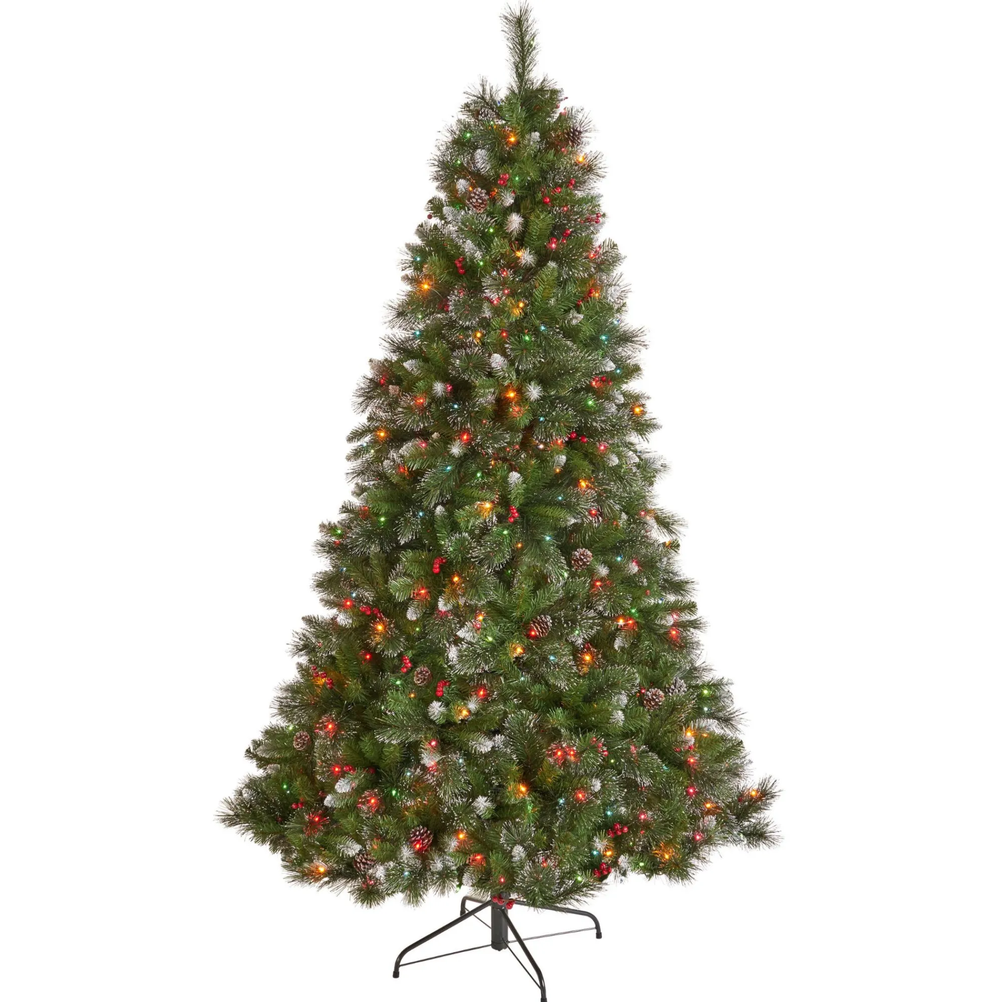 Contemporary Home Living Pre-Lit-7' Pre-Lit Medium Mixed Spruce Artificial Christmas Tree With Glittered Branches - Multicolor Lights