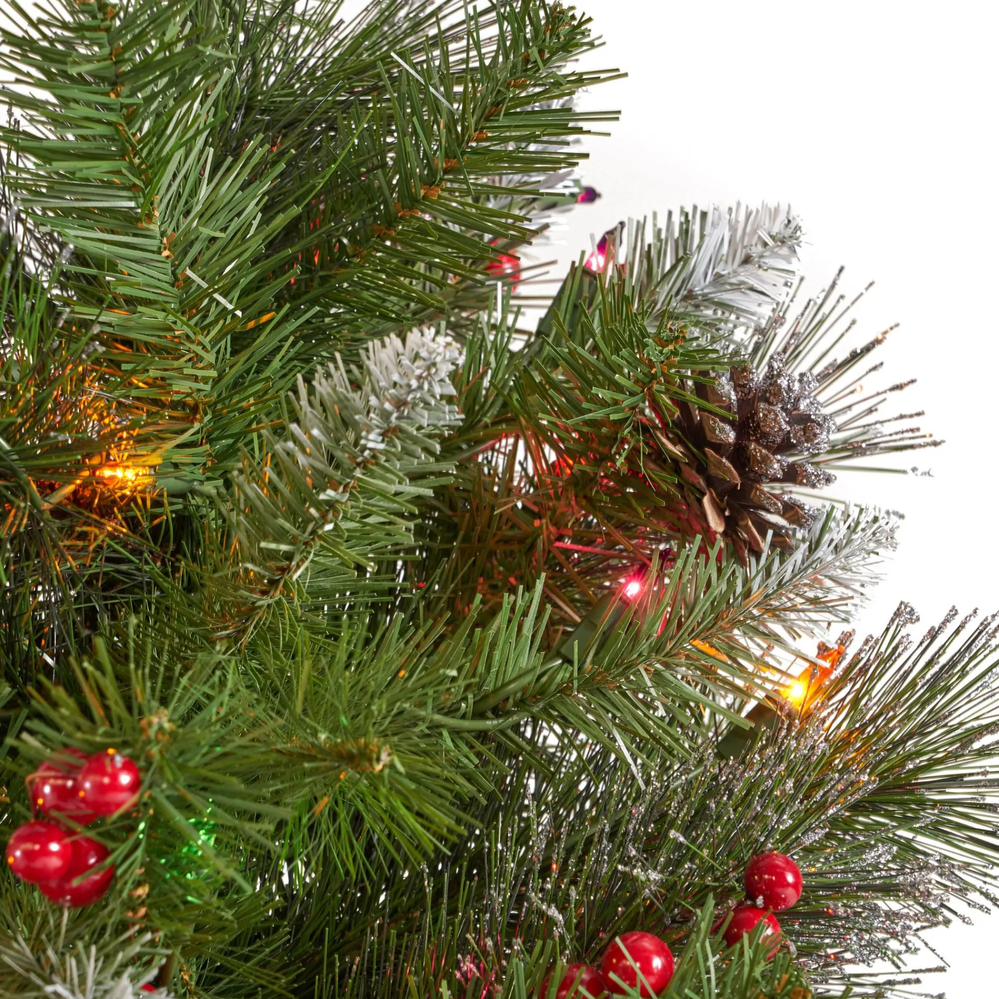 Contemporary Home Living Pre-Lit-7' Pre-Lit Medium Mixed Spruce Artificial Christmas Tree With Glittered Branches - Multicolor Lights