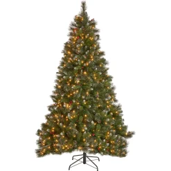 Contemporary Home Living Pre-Lit-9' Pre-Lit Medium Mixed Spruce Artificial Christmas Tree With Glittered Branches - Clear Lights