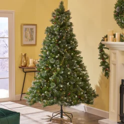 Contemporary Home Living Pre-Lit-9' Pre-Lit Medium Mixed Spruce Artificial Christmas Tree With Glittered Branches - Clear Lights