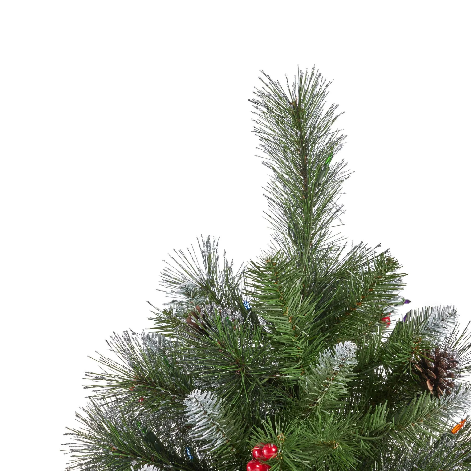 Contemporary Home Living Pre-Lit-9' Pre-Lit Medium Mixed Spruce Artificial Christmas Tree With Glittered Branches - Multicolor Lights