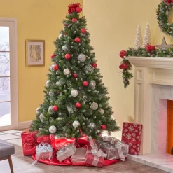 Contemporary Home Living Pre-Lit-7.5' Pre-Lit Medium Mixed Spruce Artificial Christmas Tree With Glittered Branches - Clear Lights