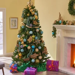 Contemporary Home Living Pre-Lit-7' Pre-Lit Medium Noble Fir Hinged Artificial Christmas Tree - Multicolor Lights