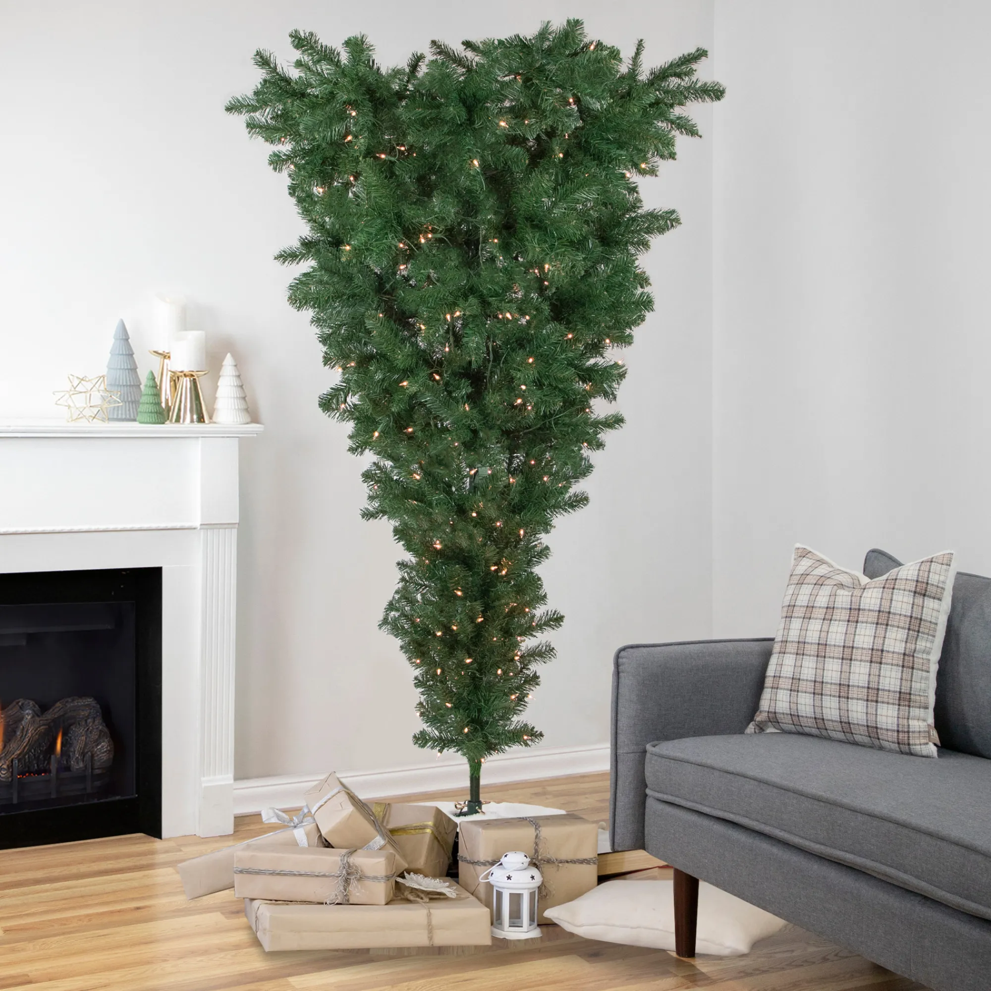Northlight Upside Down-5.5' Pre-Lit Medium Upside Down Spruce Artificial Christmas Tree, Clear Lights