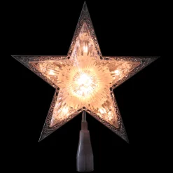 Northlight Stars-9" Pre-Lit Silver And Clear Crystal 5 Point Star Christmas Tree Topper - Clear Lights