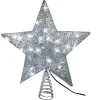KSA Stars-13" Pre-Lit Silver Glittered Star Christmas Tree Topper, Cool White Led Lights