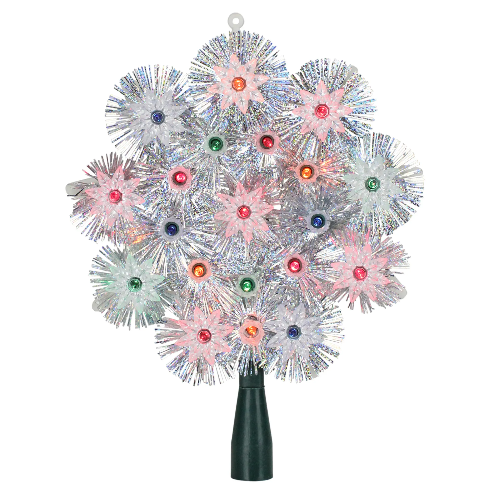Northlight Stars-8" Pre-Lit Silver Retro Starburst Christmas Tree Topper - Multicolor Lights