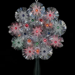 Northlight Stars-8" Pre-Lit Silver Retro Starburst Christmas Tree Topper - Multicolor Lights