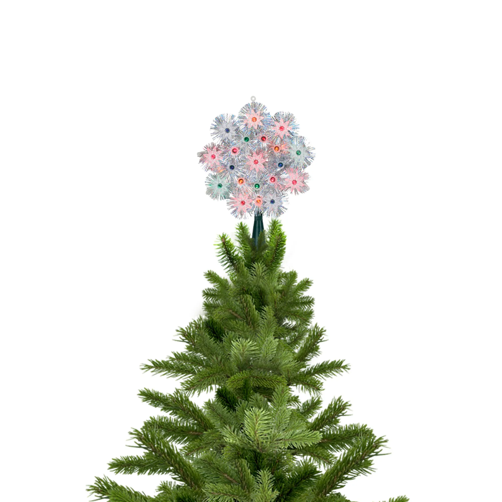Northlight Stars-8" Pre-Lit Silver Retro Starburst Christmas Tree Topper - Multicolor Lights