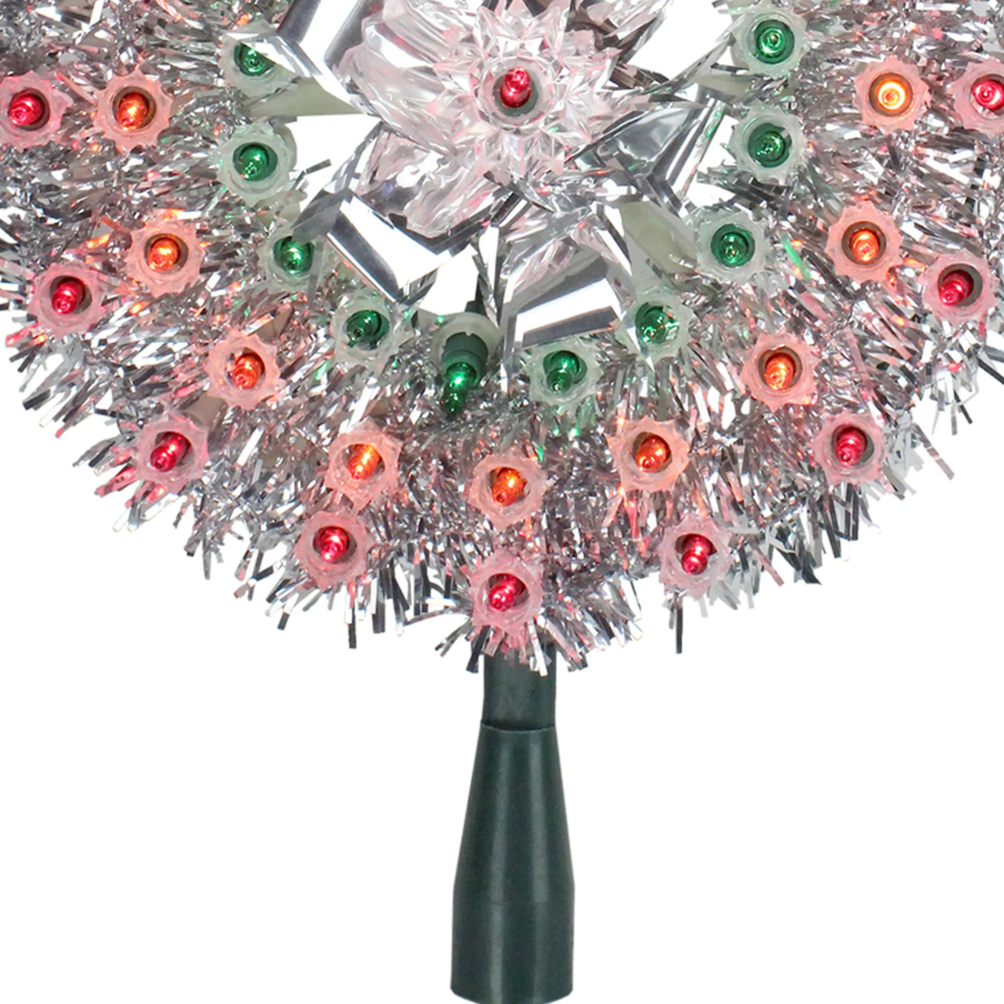 Northlight Stars-8" Pre-Lit Silver Starburst Christmas Tree Topper - Multicolor Lights