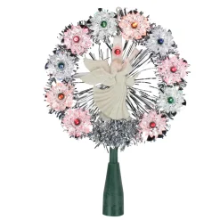 Northlight Stars-7.5" Pre-Lit Silver Tinsel Wreath With Angel Christmas Tree Topper - Multi Lights