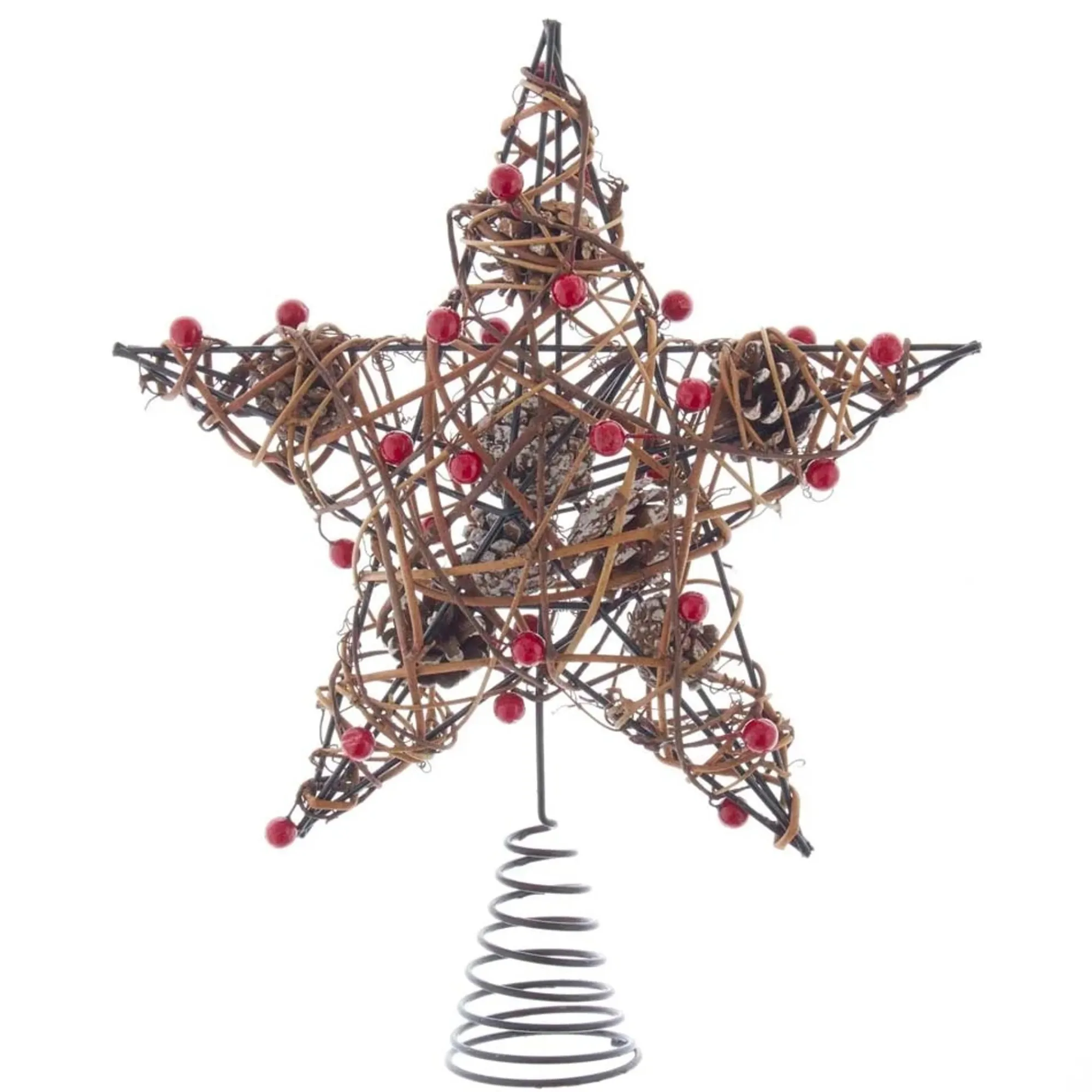 KSA Stars-20" Red And Brown Star With Berries And Pinecone Christmas Tree Topper, Unlit