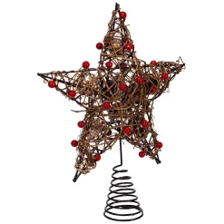 KSA Stars-20" Red And Brown Star With Berries And Pinecone Christmas Tree Topper, Unlit