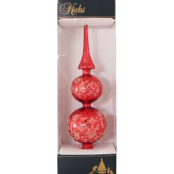 christmas by krebs Finials-13" Red And Gold Floral Glitter Lace Shiny Glass Finial Christmas Tree Topper - Unlit