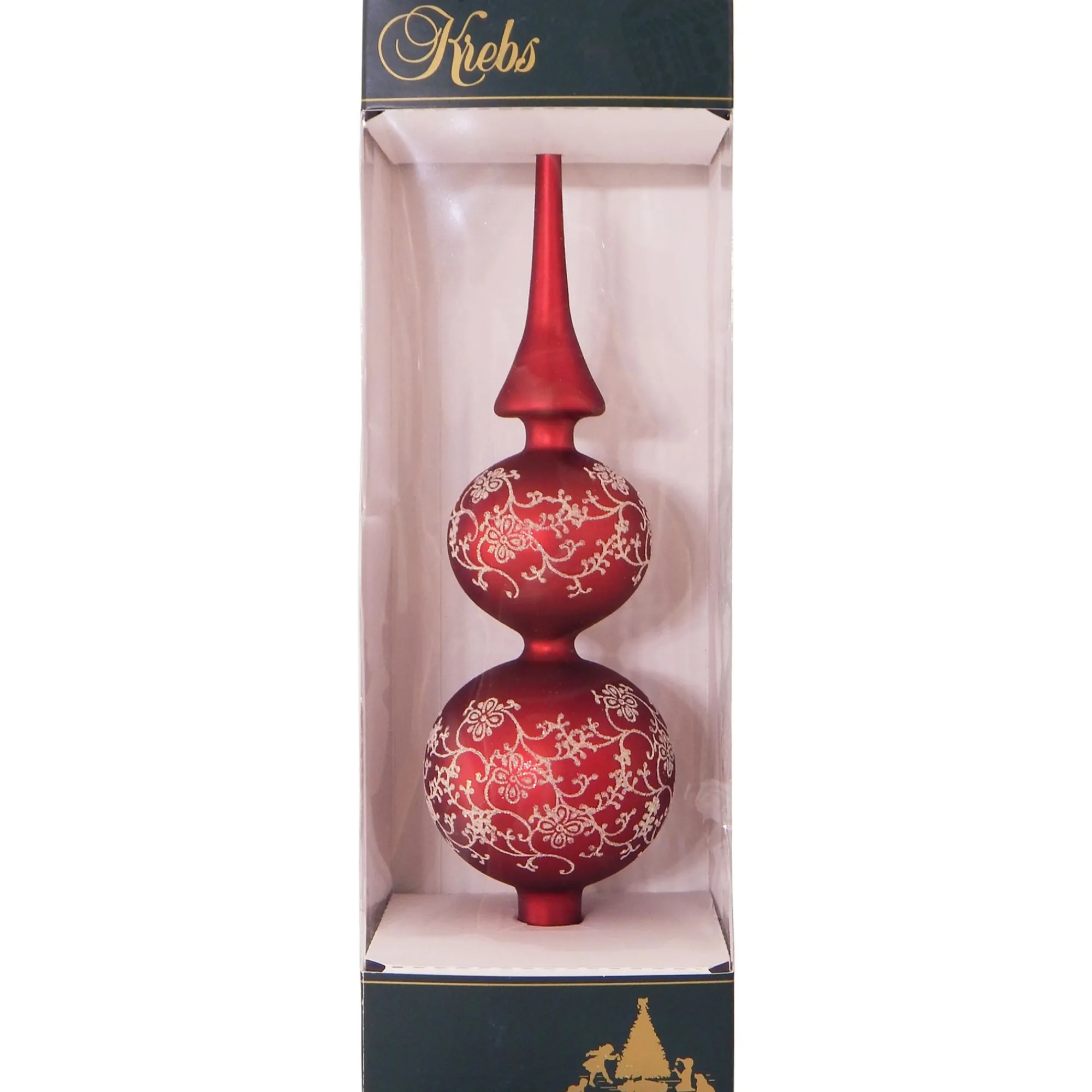 christmas by krebs Finials-13" Red And Gold Floral Glitter Lace Matte Glass Finial Christmas Tree Topper - Unlit