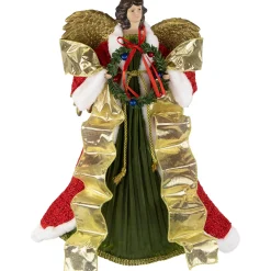 Northlight Angels-18" Red And Green Angel With Wreath Christmas Tree Topper, Unlit
