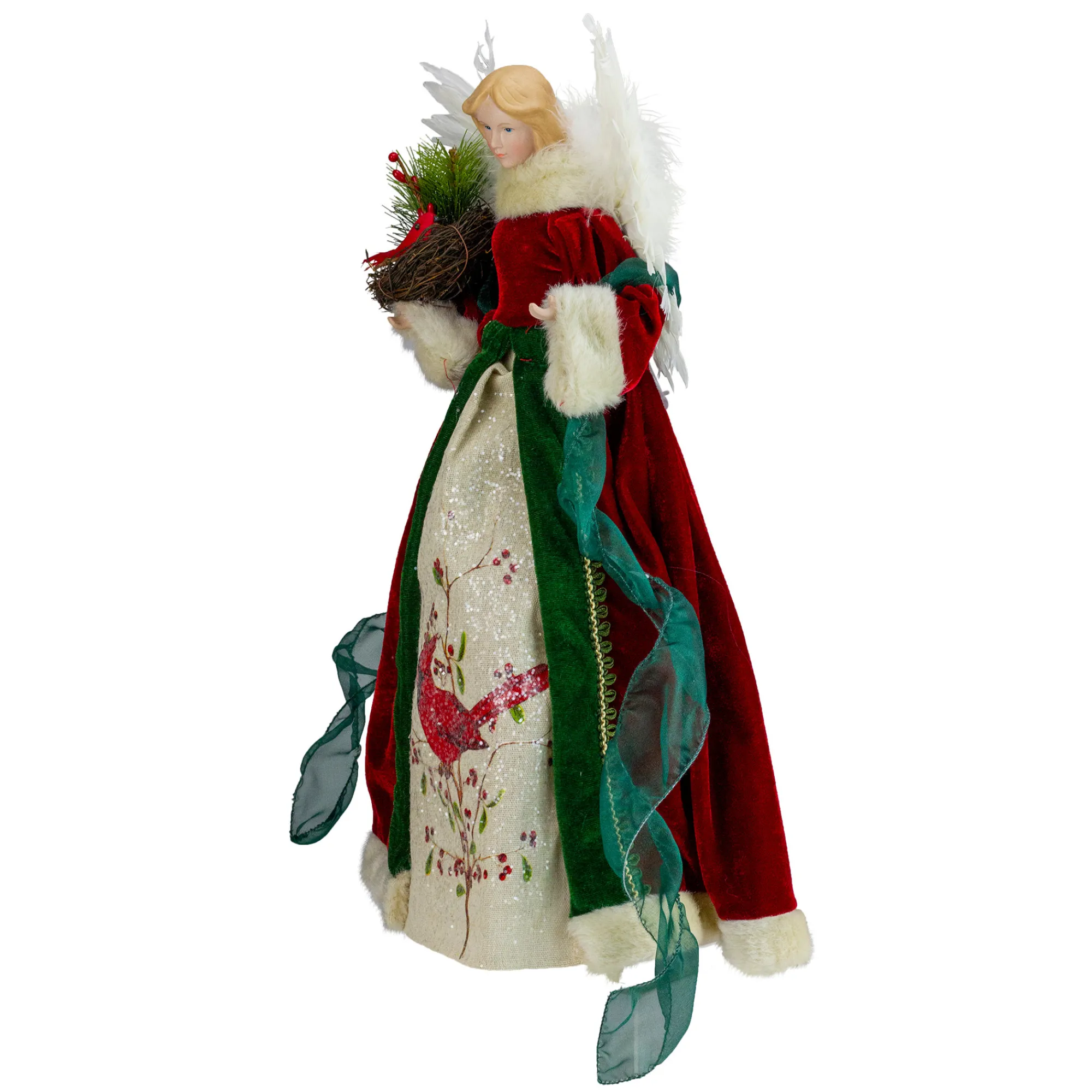 Roman Angels-18" Red And Green Cardinal Angel Christmas Tree Topper- Unlit