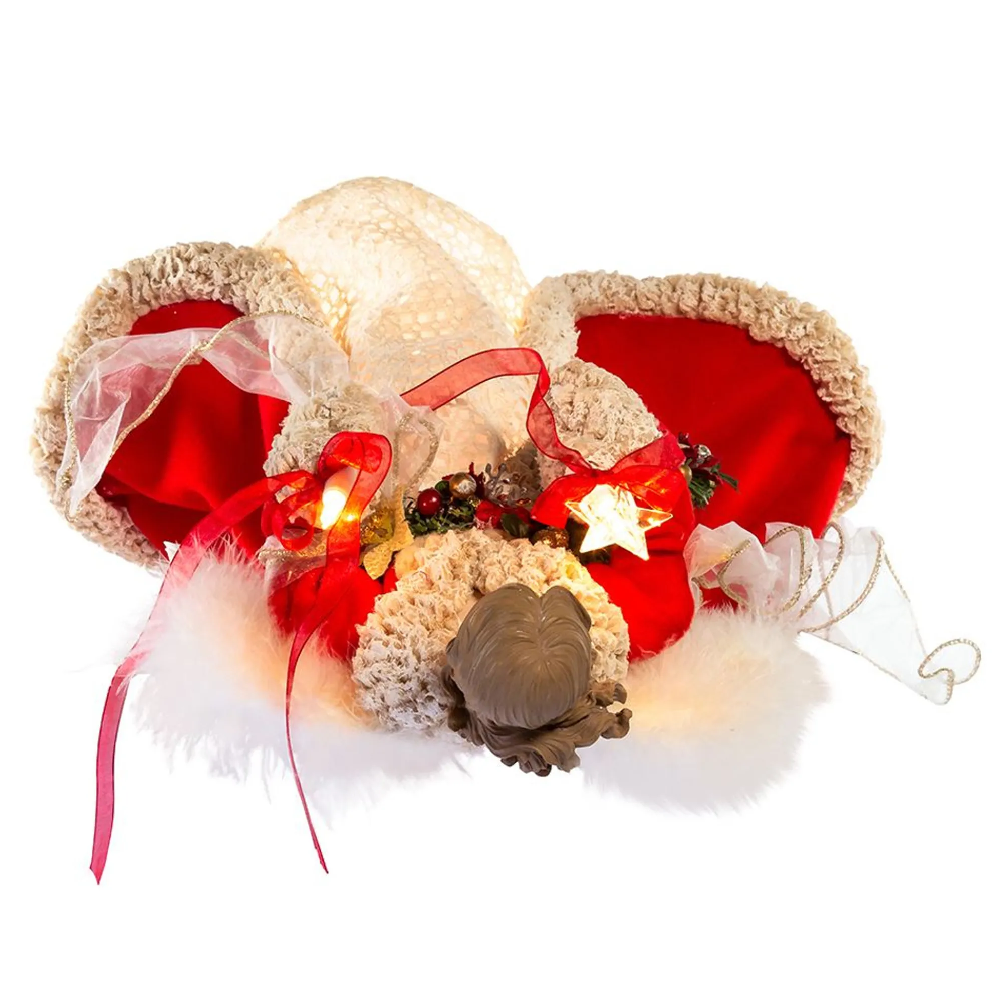 CC Christmas Decor Angels-16" Red And Ivory Decorative Christmas Indoor Accent Lighted Angel Tree Topper