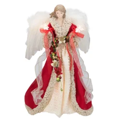 Kurt Adler Angels-16" Red And Ivory Poinsettia Angel Christmas Tree Topper - 33752004