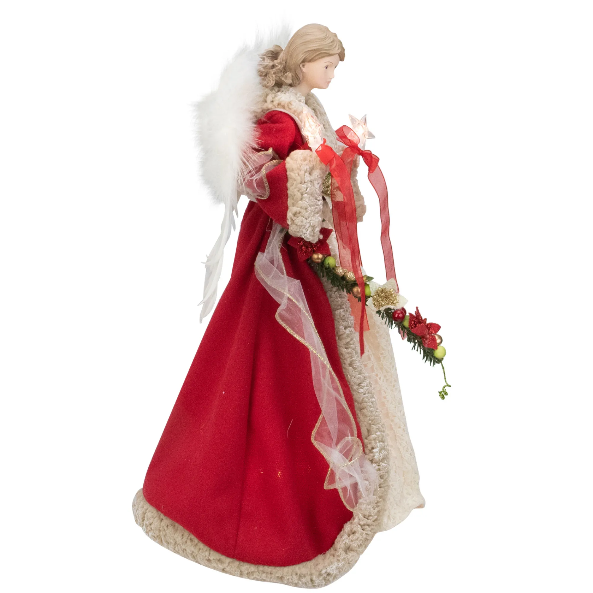 Kurt Adler Angels-16" Red And Ivory Poinsettia Angel Christmas Tree Topper - 33752004