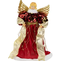 Northlight Angels-12" Red And Metallic Gold Angel Christmas Tree Topper, Unlit