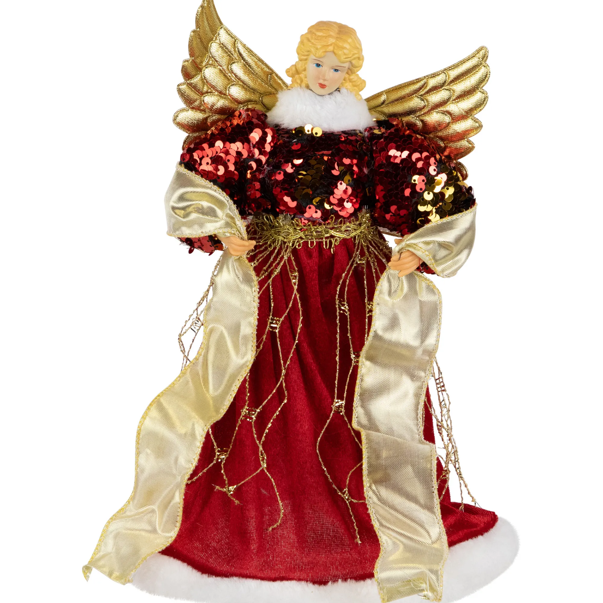 Northlight Angels-12" Red And Metallic Gold Angel Christmas Tree Topper, Unlit