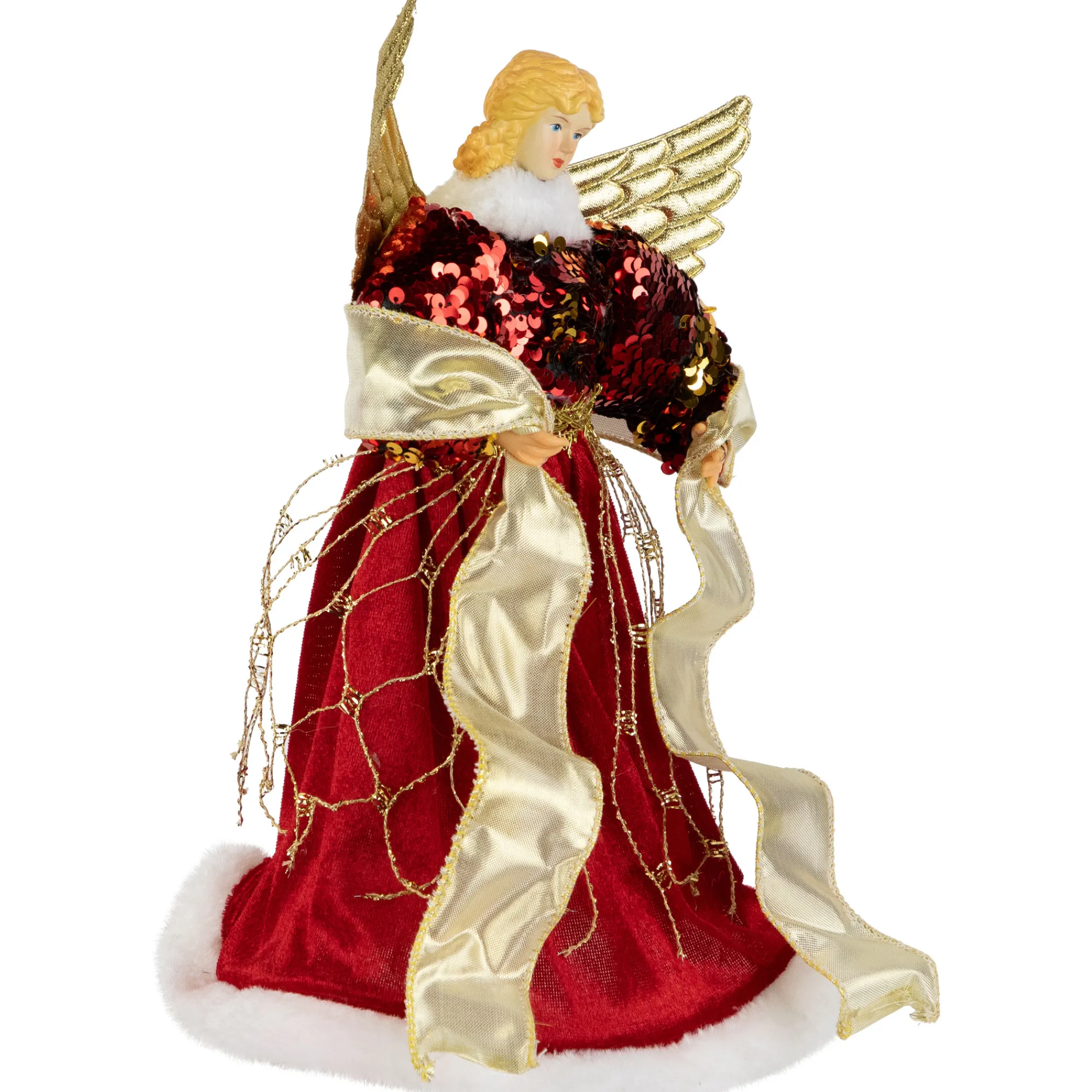 Northlight Angels-12" Red And Metallic Gold Angel Christmas Tree Topper, Unlit