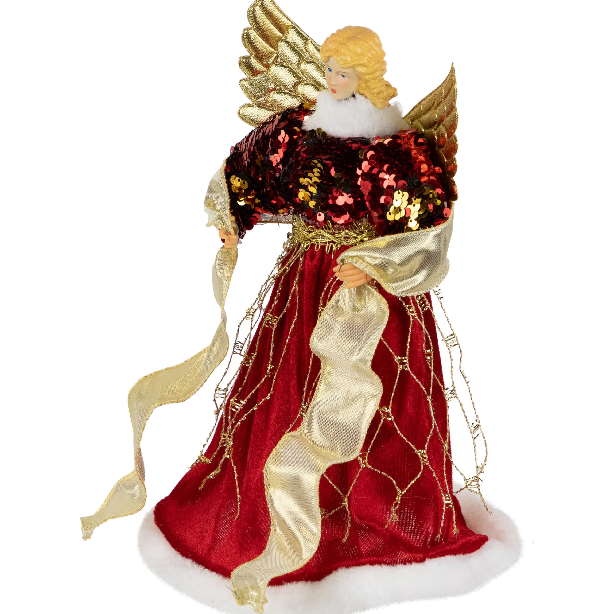 Northlight Angels-12" Red And Metallic Gold Angel Christmas Tree Topper, Unlit