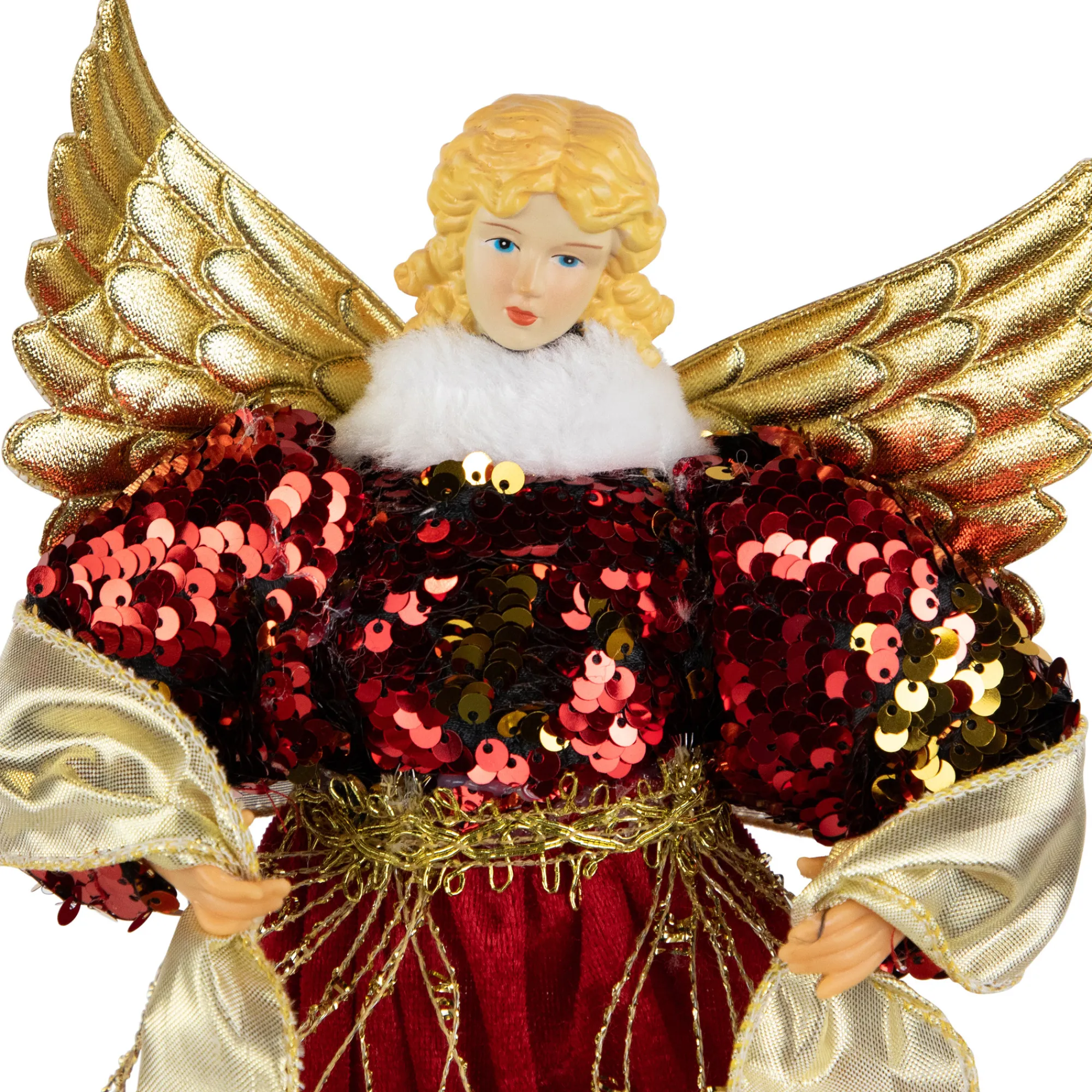 Northlight Angels-12" Red And Metallic Gold Angel Christmas Tree Topper, Unlit