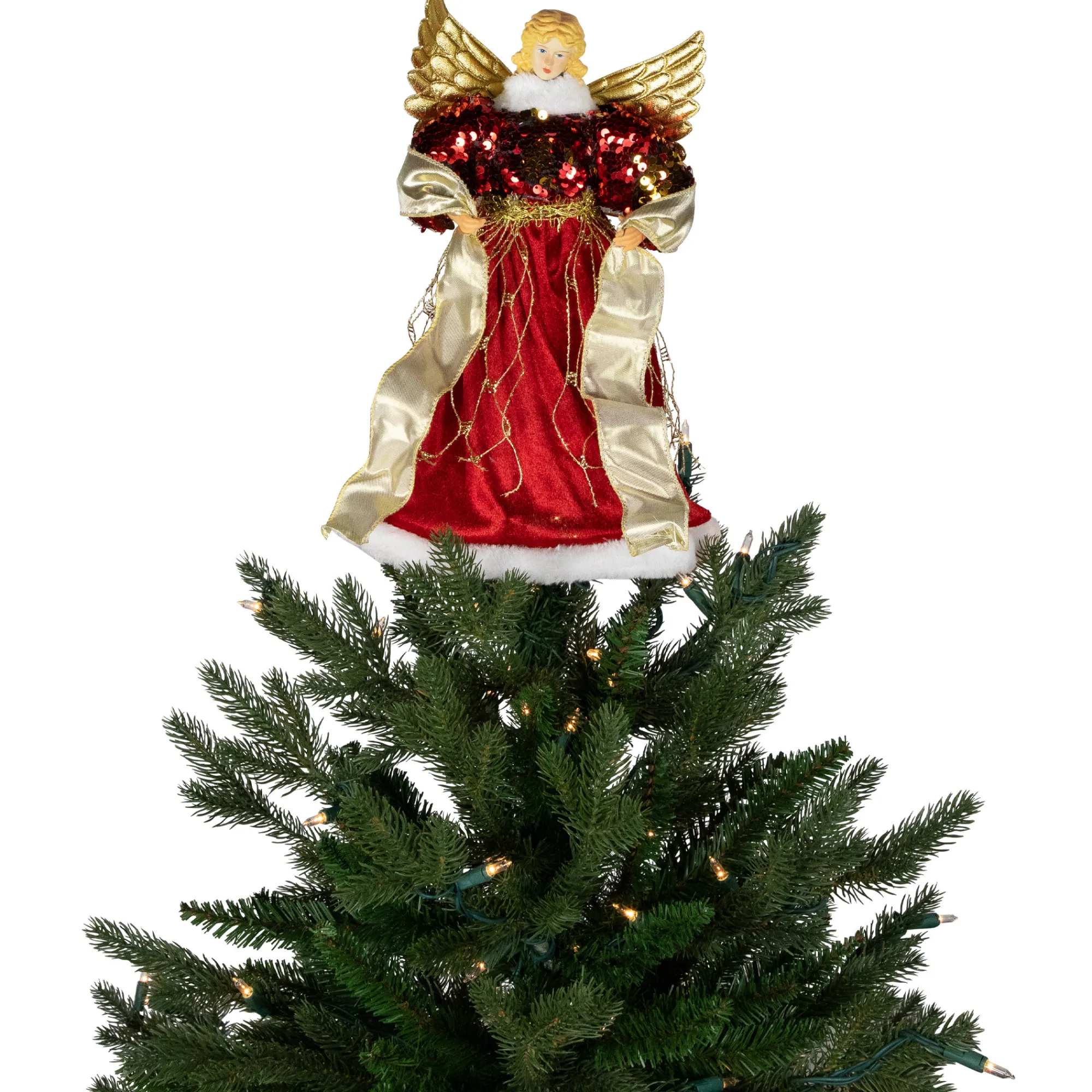 Northlight Angels-12" Red And Metallic Gold Angel Christmas Tree Topper, Unlit
