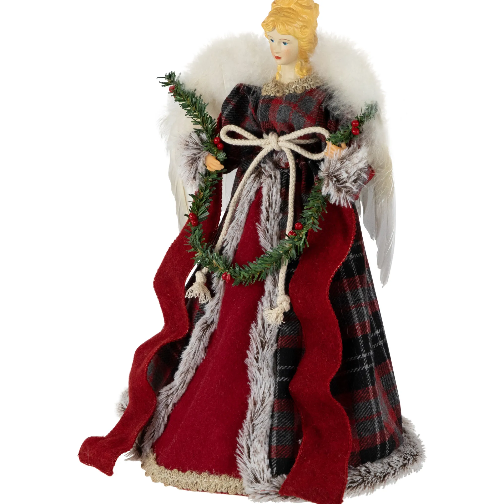 Northlight Angels-16" Red And Plaid Angel Christmas Tree Topper, Unlit