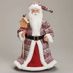 Roman Santa Claus-16" Red And White Santa With Bird Christmas Tree Topper, Unlit