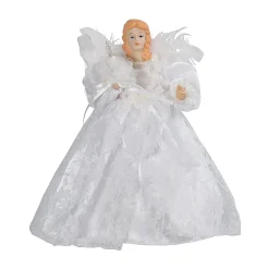 KSA Angels-9" Seasons Of Elegance White Lace Angel Christmas Tree Topper - Clear Lights
