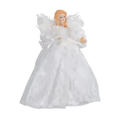 KSA Angels-9" Seasons Of Elegance White Lace Angel Christmas Tree Topper - Clear Lights