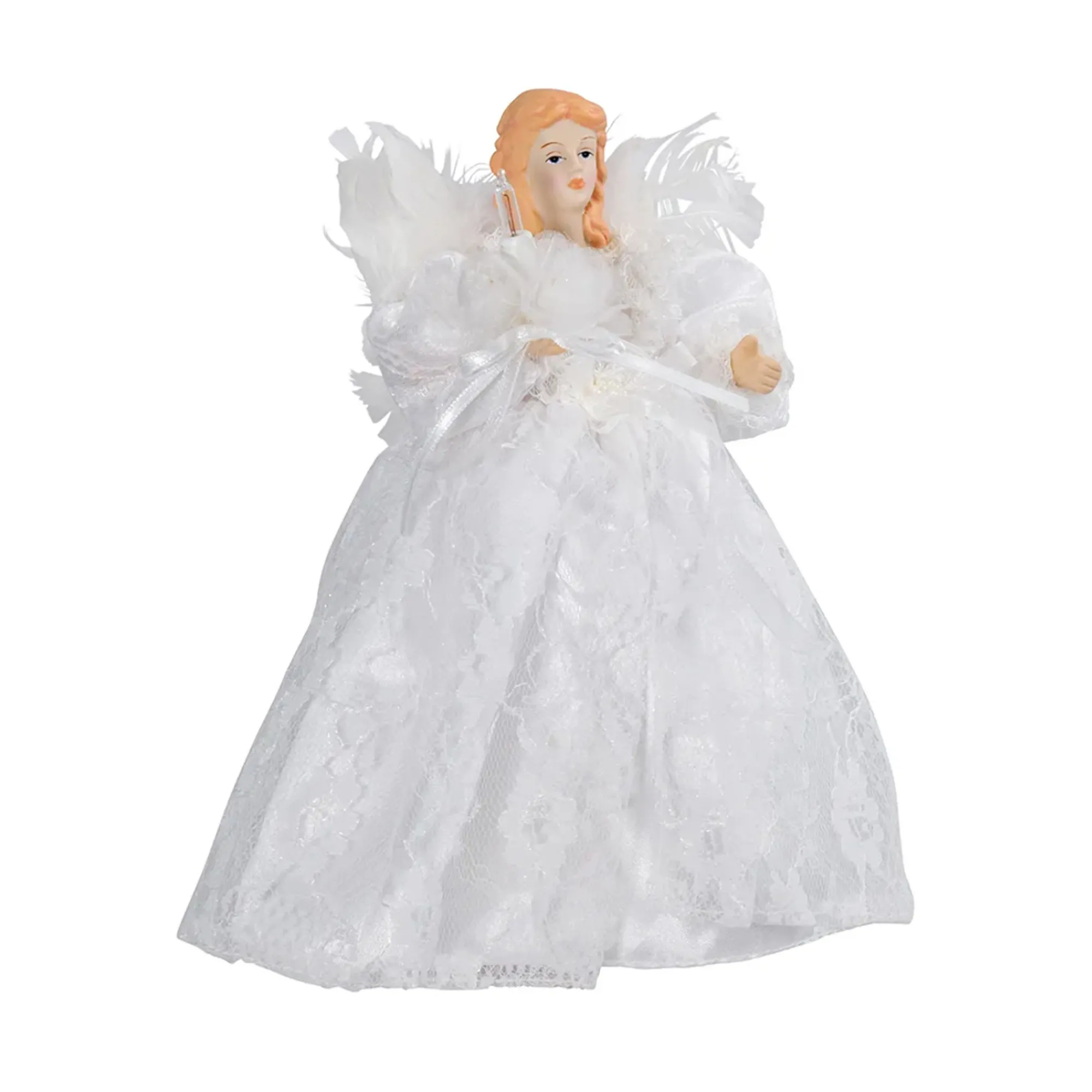 KSA Angels-9" Seasons Of Elegance White Lace Angel Christmas Tree Topper - Clear Lights