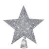CC Christmas Decor Stars-12" Silver Glittered Star Christmas Tree Topper With Coil Base