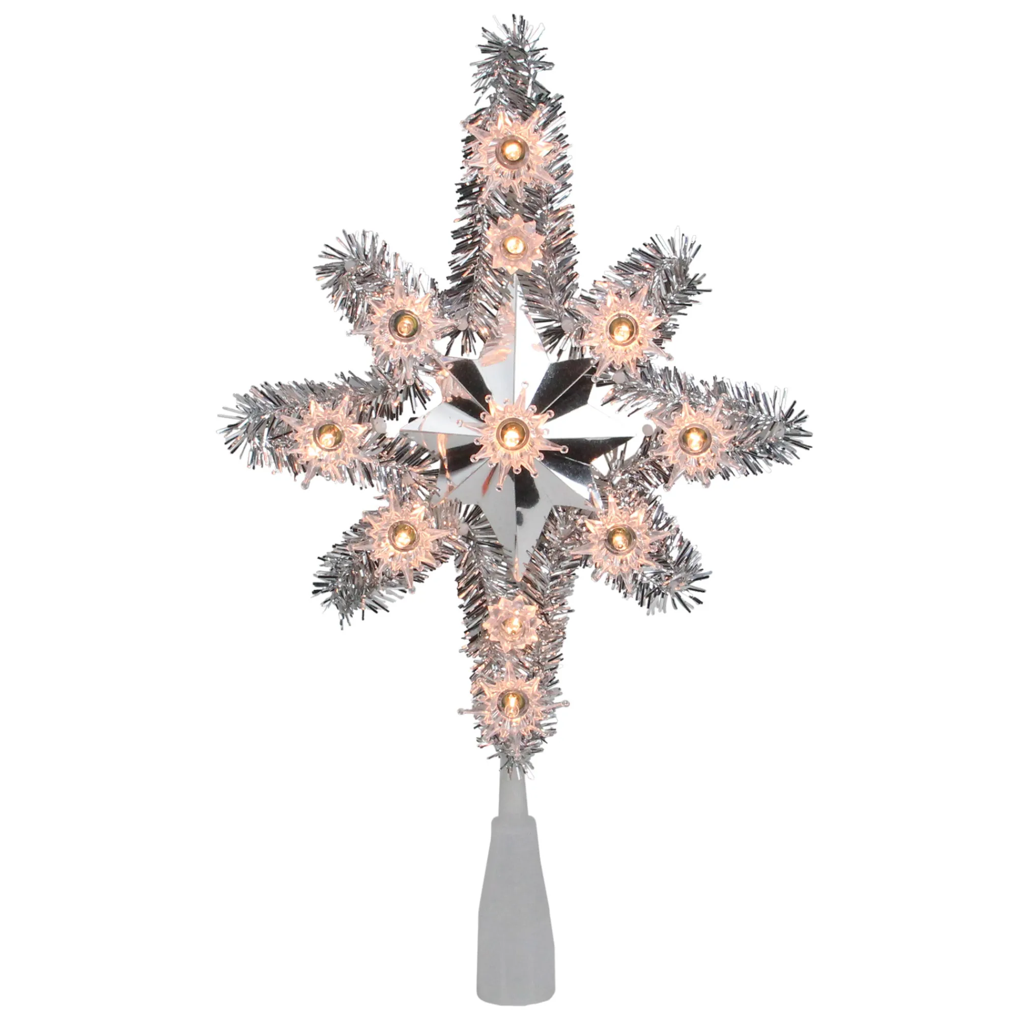 Northlight Stars-11" Silver Lighted Tinsel Star Of Bethlehem Christmas Tree Topper - Clear Lights