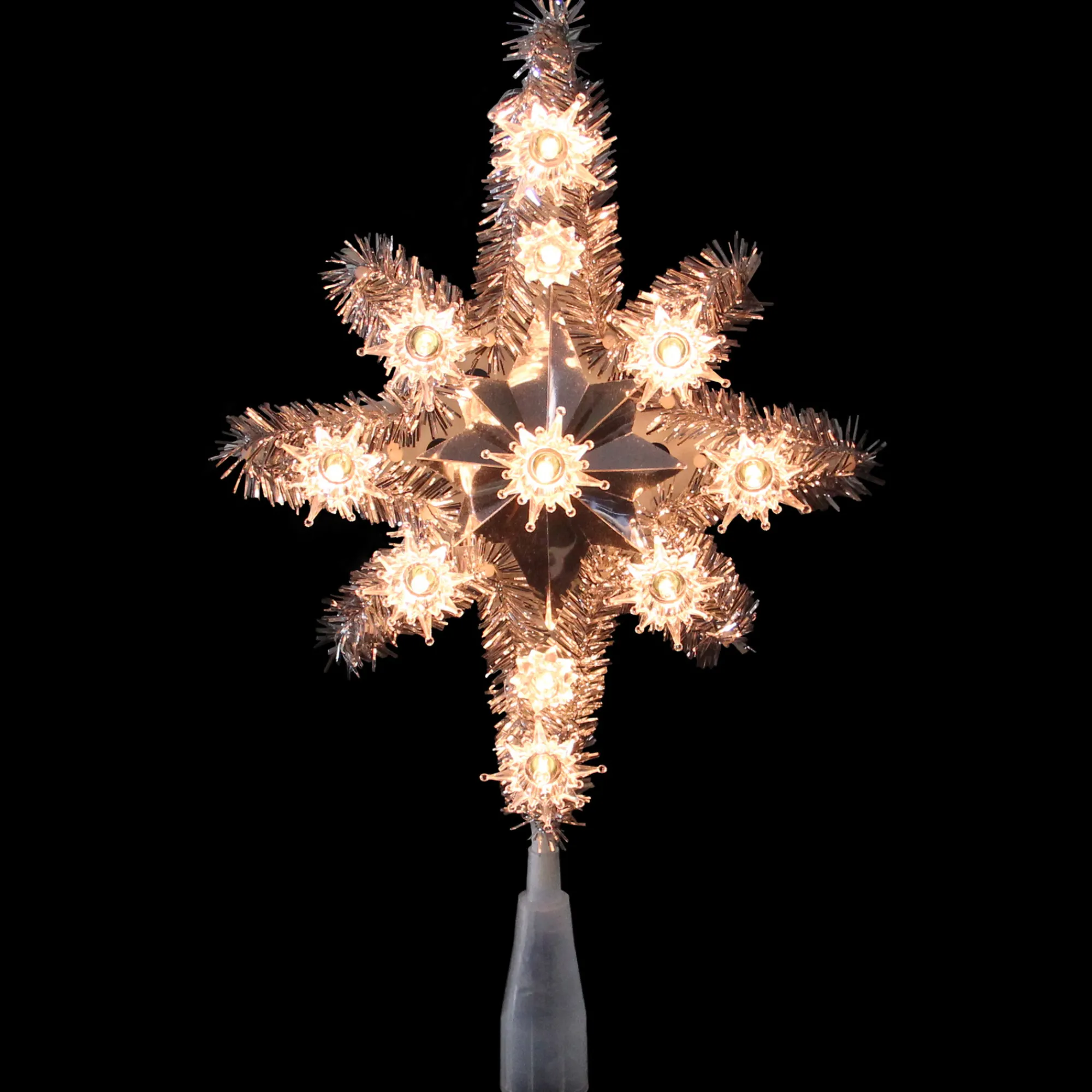Northlight Stars-11" Silver Lighted Tinsel Star Of Bethlehem Christmas Tree Topper - Clear Lights