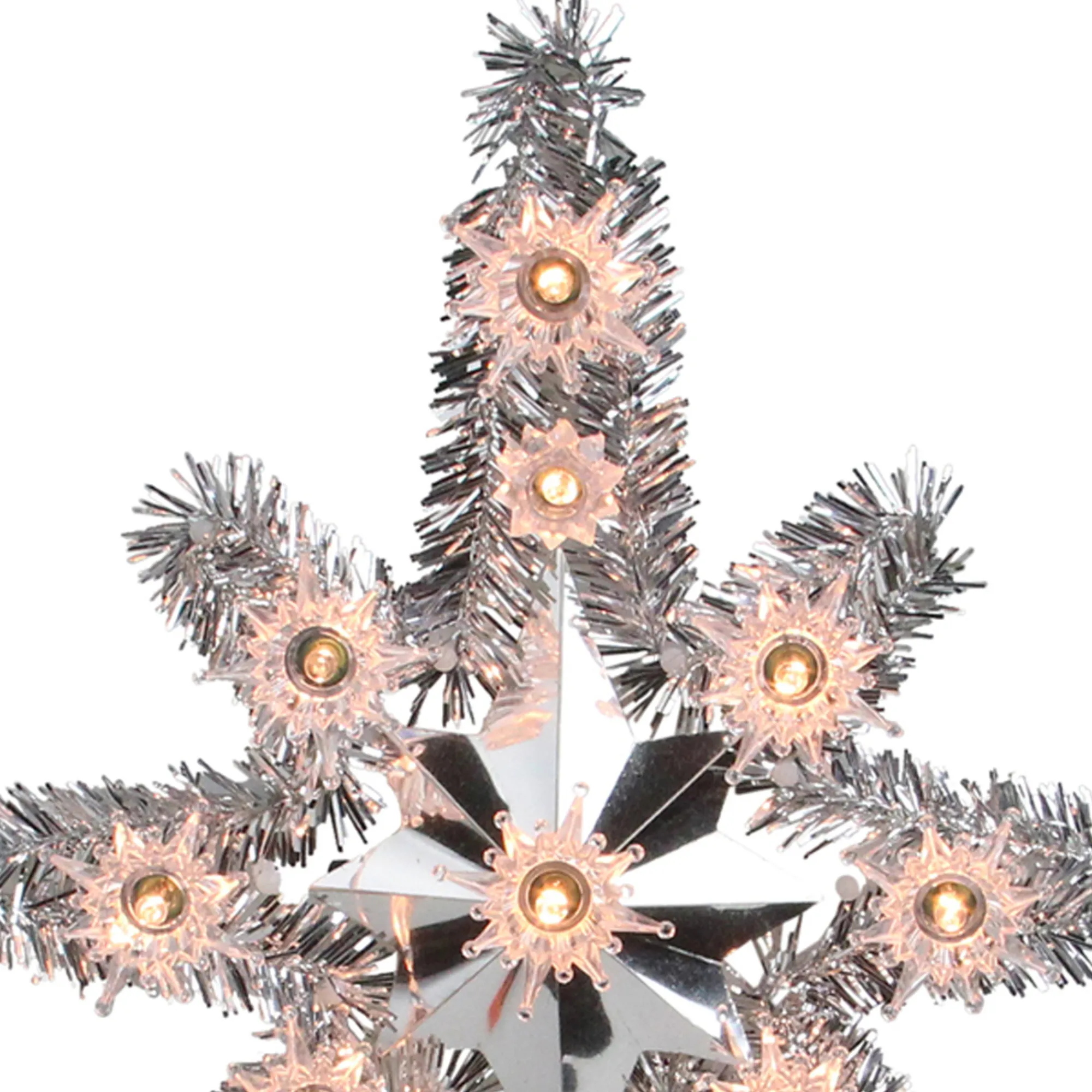 Northlight Stars-11" Silver Lighted Tinsel Star Of Bethlehem Christmas Tree Topper - Clear Lights