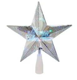 Kurt Adler Stars-8.75" Silver "Merry Christmas" Star Tree Topper - Multi Colored