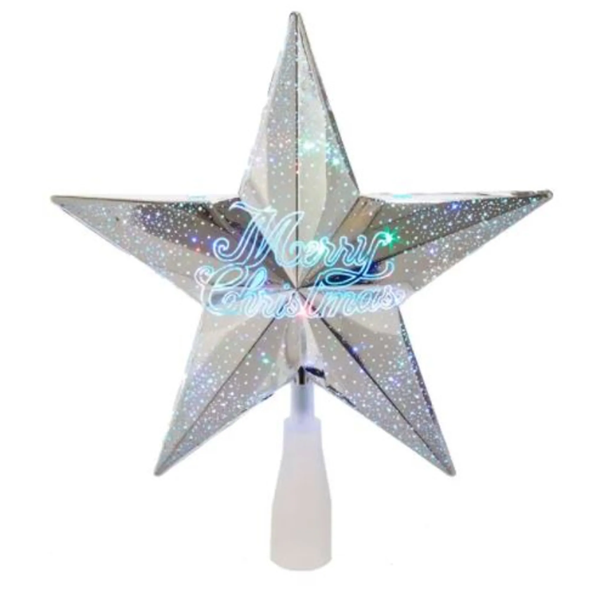 Kurt Adler Stars-8.75" Silver "Merry Christmas" Star Tree Topper - Multi Colored