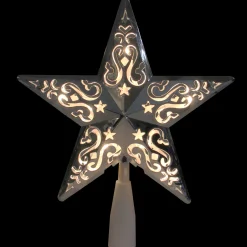 Northlight Stars-8.25" Silver Scroll Star Lighted Christmas Tree Topper - Clear Lights